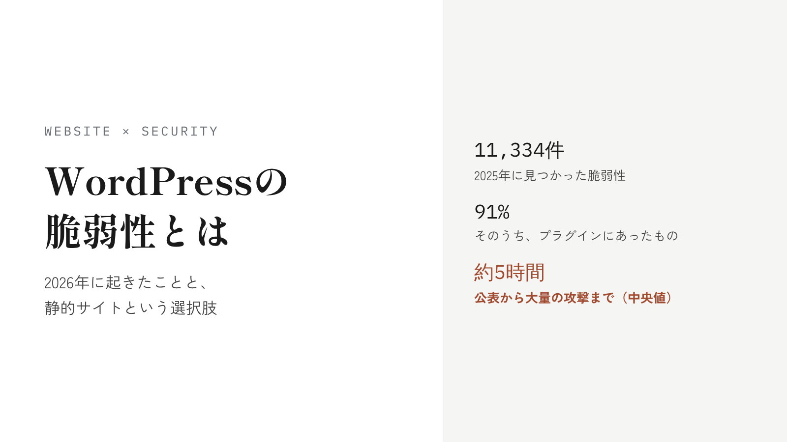 WordPressの脆弱性とは？2026年に起きたことと、保守の手間を減らす選択肢としての静的サイト